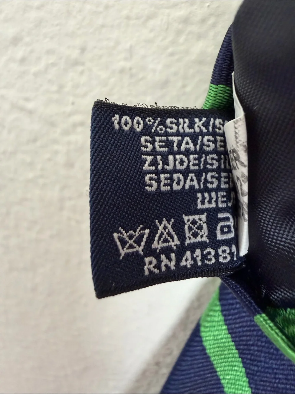 Polo Ralph Lauren Boys Silk Striped Tie Navy Blue Lime Green Short Length 48
